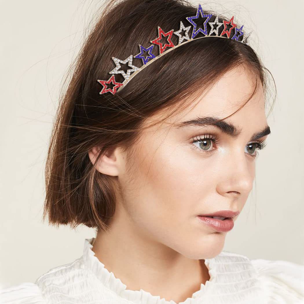 Día de la Independencia de los Estados Unidos aleación de diamante estrella pentagonal bandera del día nacional fiesta de la corona tridimensional adornamiento para el pelo