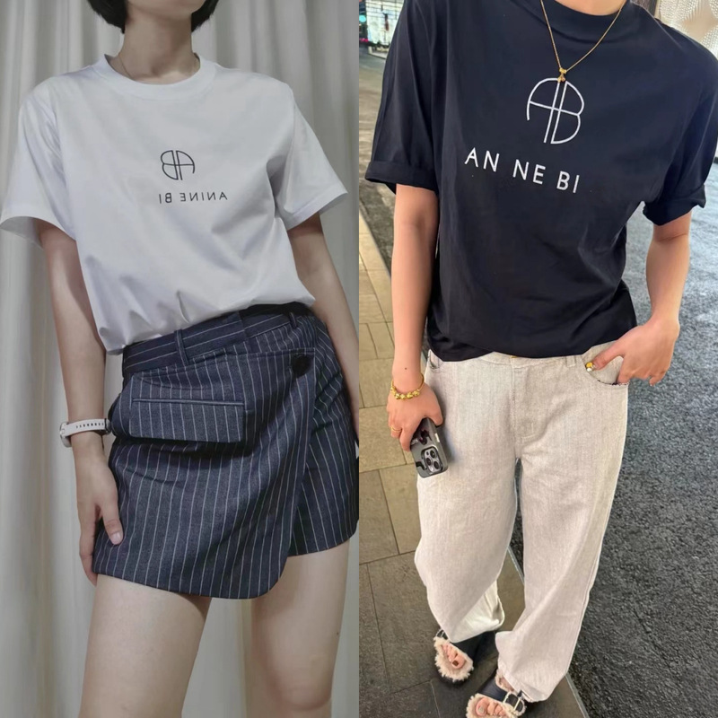 in stock ~ 24 New Niche Design AB Letter Printed T-Shirt Simple Cotton Round Neck Loose Short Sleeve Cotton Top