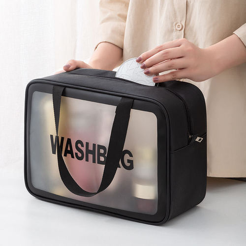 Women's PU Zippered Vanity Bag, Handbag for Travel, Toothbrush Case, Makeup Bag Organizer, Transparent Toothbrush and Cosmetics Bag