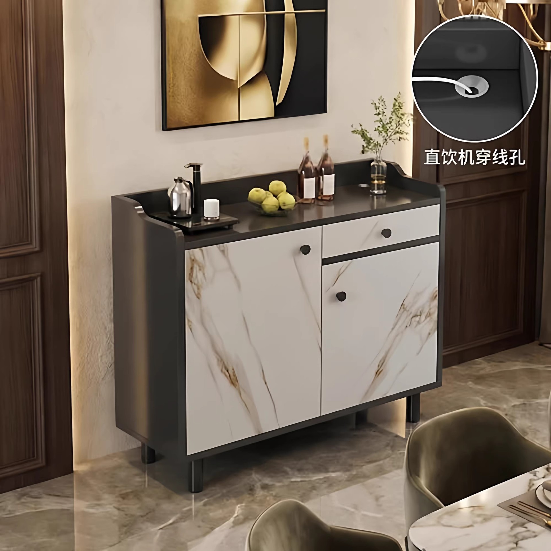 Gabinete de comedor de bebida directa Gabinete de té en una sala de estar contra la pared Gabinete de almacenamiento de lujo ligero y de alta calidad