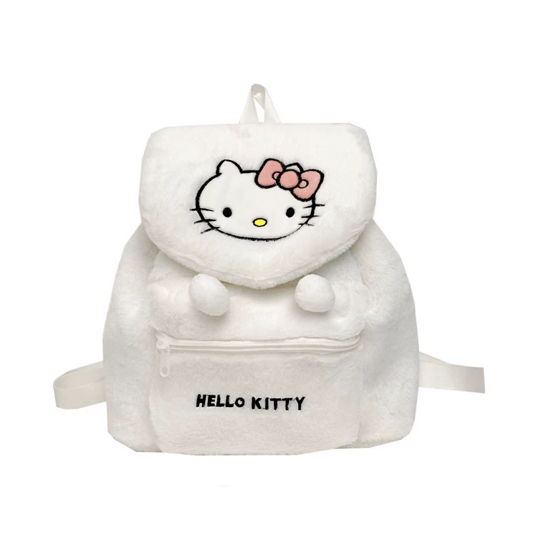 Backpack (Hello Kitty) Plush Drawstring Shoulder Bag, Soft Fluffy and Spacious