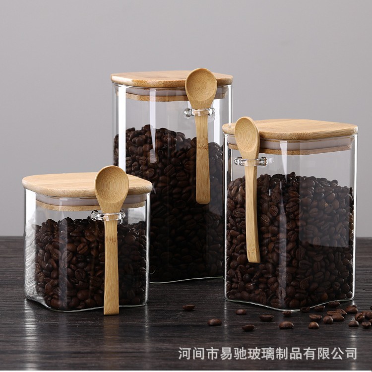 Latas de vidrio cuadradas, latas de té para el hogar, latas de cáscara de mandarina con tapa de bambú, latas de almacenamiento de alimentos a prueba de humedad con alto contenido de borosilicato