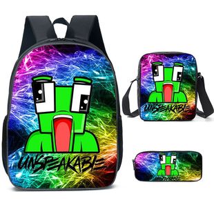 Cross-border Hot UNSPEAKABLE Pattern Printed Large Capacity Backpack Shoulder Bag Pencil Case Three-piece Set
