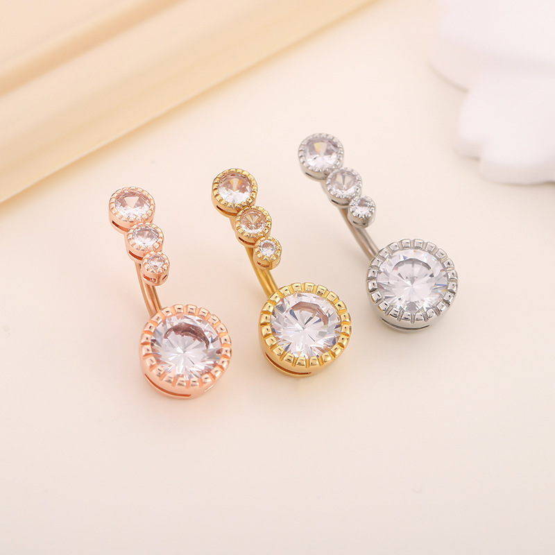 Piercing de nombril de luxe en zircon et acier inoxydable_voghion.com