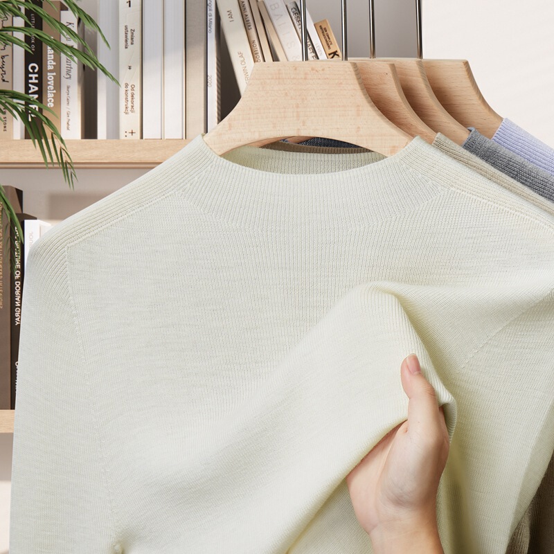 Customized 100% Pure Wool Sweater Machine Washable Long-Sleeved Knitted Sweater for Women Autumn and Winter Seamless Stand-Up Collar Bottoming Sweater for Women