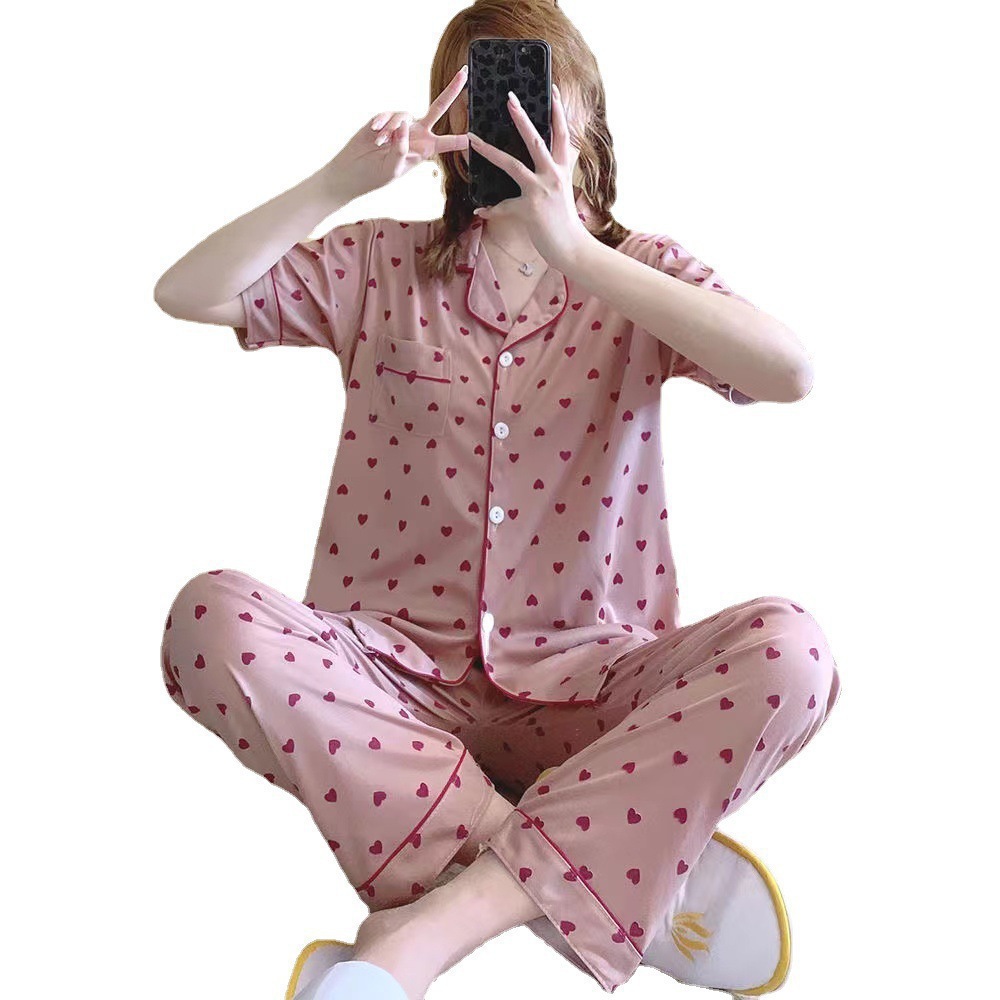 2025 primavera y verano pijamas de mujer pantalones de manga corta en un nuevo cardián casual suelto se puede usar en el hogar conjunto de ropa