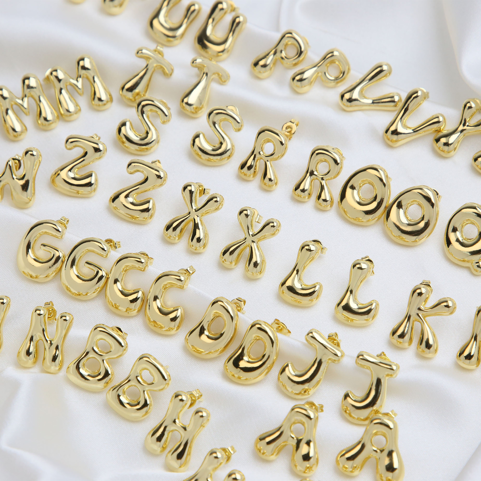 18K Gold Plated Plating Material Ear Studs Classification 1 Pair Simple Style Letter Plating Copper 18K Gold Plated Ear Studs