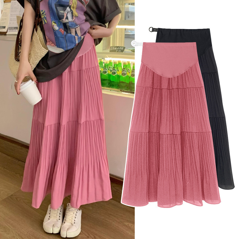 Pregnant women's pleated skirt new summer versatile slimming design sense niche a-line belly support mid-length skirt Pregnant women's pleated skirt new summer versatile slimming design sense niche a-line belly support mid-length skirt