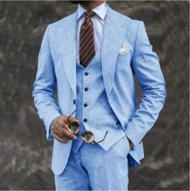 Vêtements pour hommes Nouveau costume trois pièces pour hommes Costume à revers Costume Serge Costume de banquet Costume de fête Compagnon de marié_voghion.com