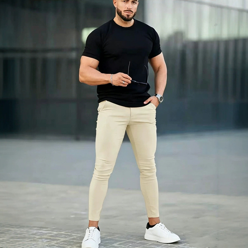 Cross-Border Men's High-Elastic Slim-Fit Casual Pants, Solid Color Skinny Pants, European and American Style, Spring and Summer Trendy Men's Fashion Cross-Border Men's High-Elastic Slim-Fit Casual Pants, Solid Color Skinny Pants, European and American Style, Spring and Summer Trendy Men's Fashion
