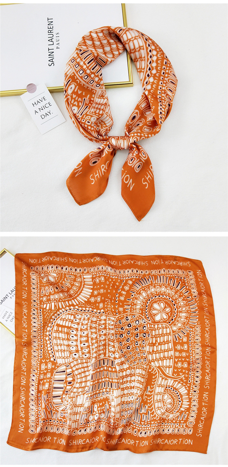 50g Weight Silk Scarf Classification Travel Occasion Silk Material Unisex Gender Printing Design Sweet Style Khaki, Grey, Purple, Red, Green, Blue, Camel, Yellow, Black Color Korean Printing Silk Square Scarf Wholesale 21