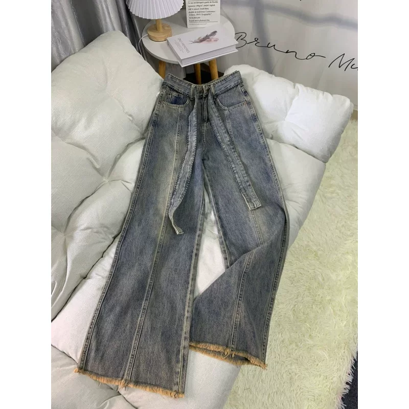 Retro jeans, trousers, belt, American style, loose fit