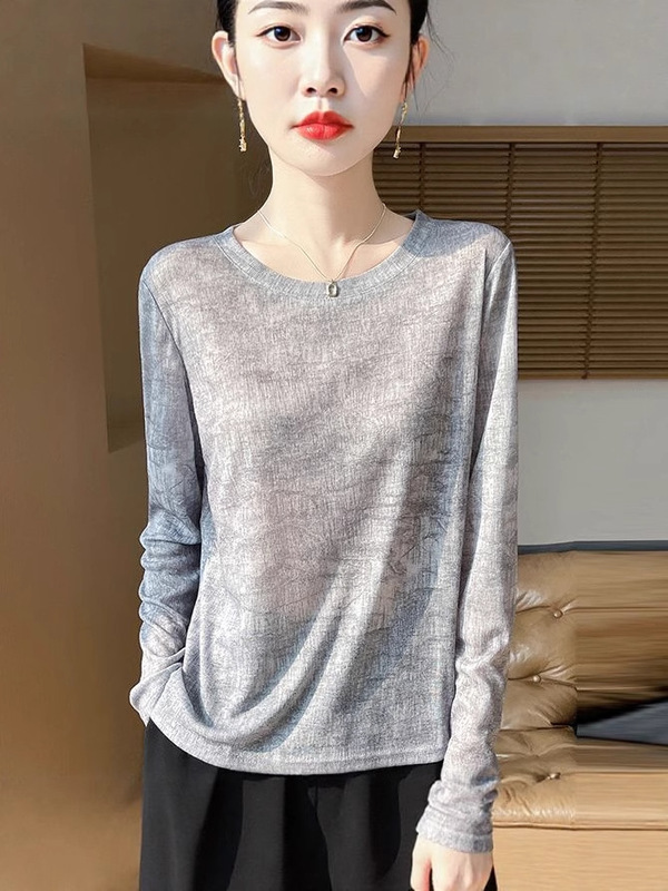 【正規品氷シルクセーター】水墨画テンセル長袖ニットボトムシャツ新作ゆったりトップス女性用|undefined
