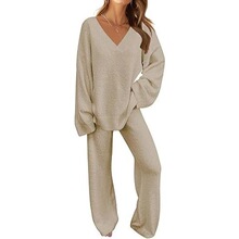 M 75607 Comfortable Solid Color V Neck Two Piece Set��ɫV