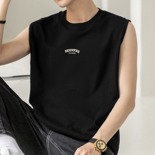 Cotton black vest men's summer wear fitness hurdle Sports Basketball wide shoulder waistcoat cotton sleeveless T-shirt