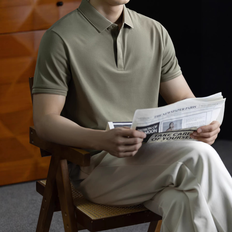 High-End Business Style! Men's Summer Silk-Linen Lyocell Short-Sleeve Polo Shirt with Drape Effect, Antibacterial, Anti-Wrinkle, Suitable for Commuting
