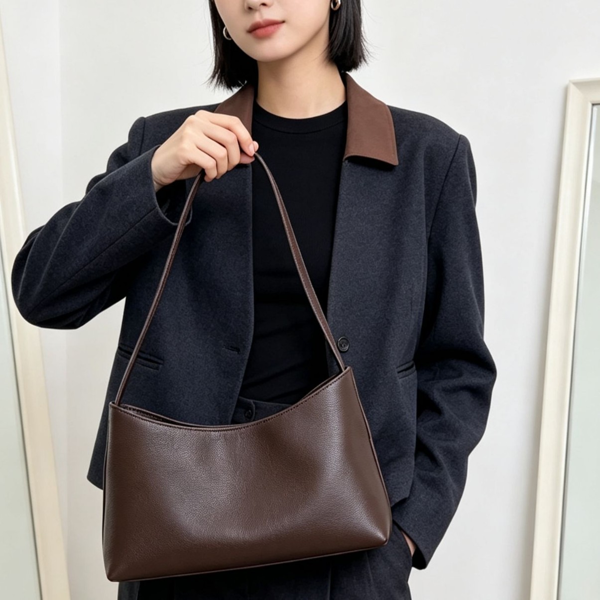 2026 Autumn/Winter Light Luxury Niche Shoulder Bag for Women, High-End Soft Leather Commuter Handbag, Simple and Versatile Underarm Bag