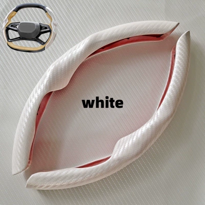 Cross-Border Trade Wholesale Carbon Fiber Leather Car Steering Wheel Handlebar Cover Anti-Slip Sweat-Absorbent Handlebar Cover Four-Season Universal Card Holder (Steering wheel cover) - white-38cm