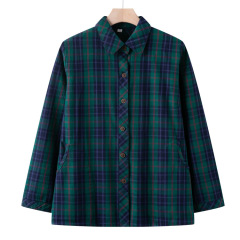 中老年人衣服女妈妈长袖外套老太太上衣奶奶秋季新款格子衬衫