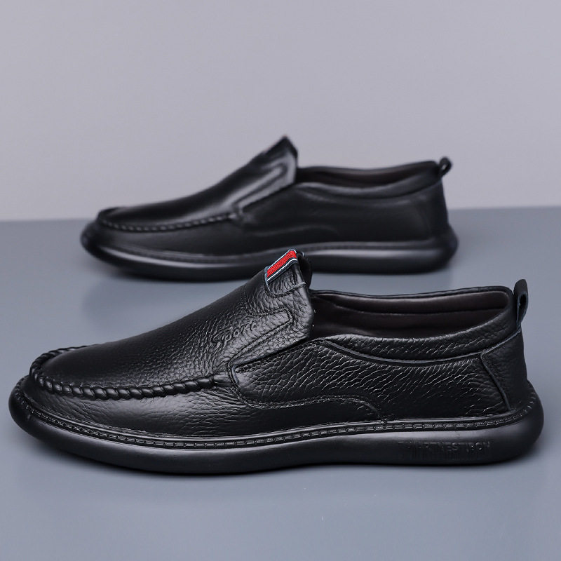 Giày lười nam da bò thật mềm đế bằng kiểu dáng đơn giản — quần kaki, trắng, đen