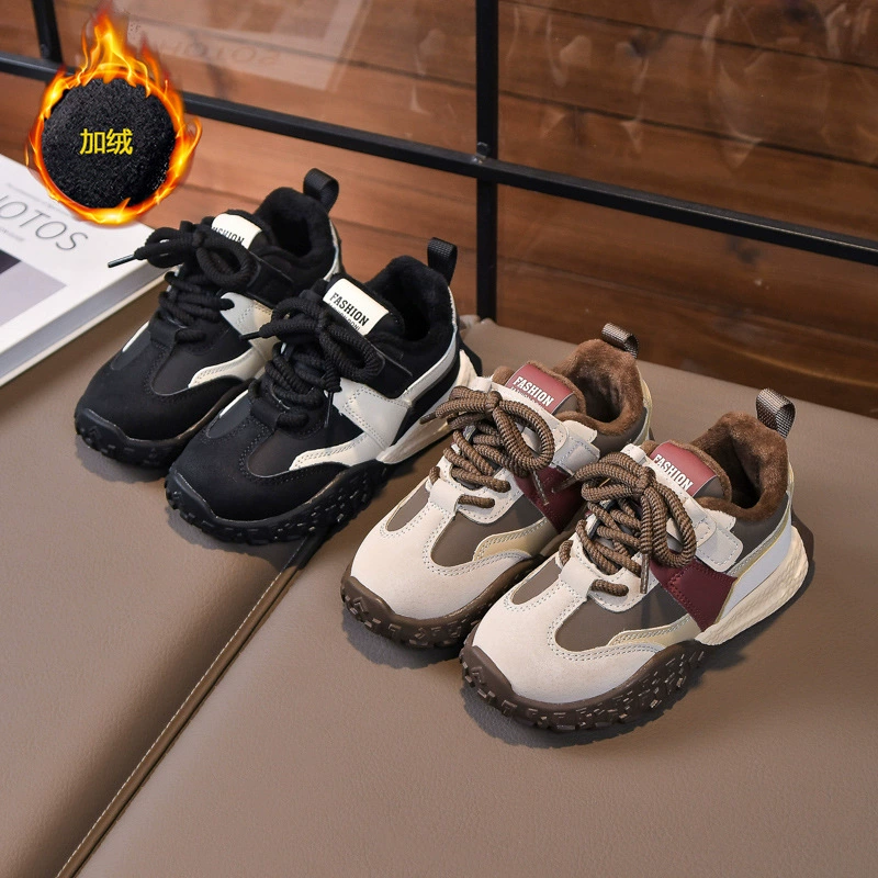 Мужская и женская обувь среднего и старшего возраста 2024 осень и зима новая детская бархатная теплая повседневная легкая спортивная обувь