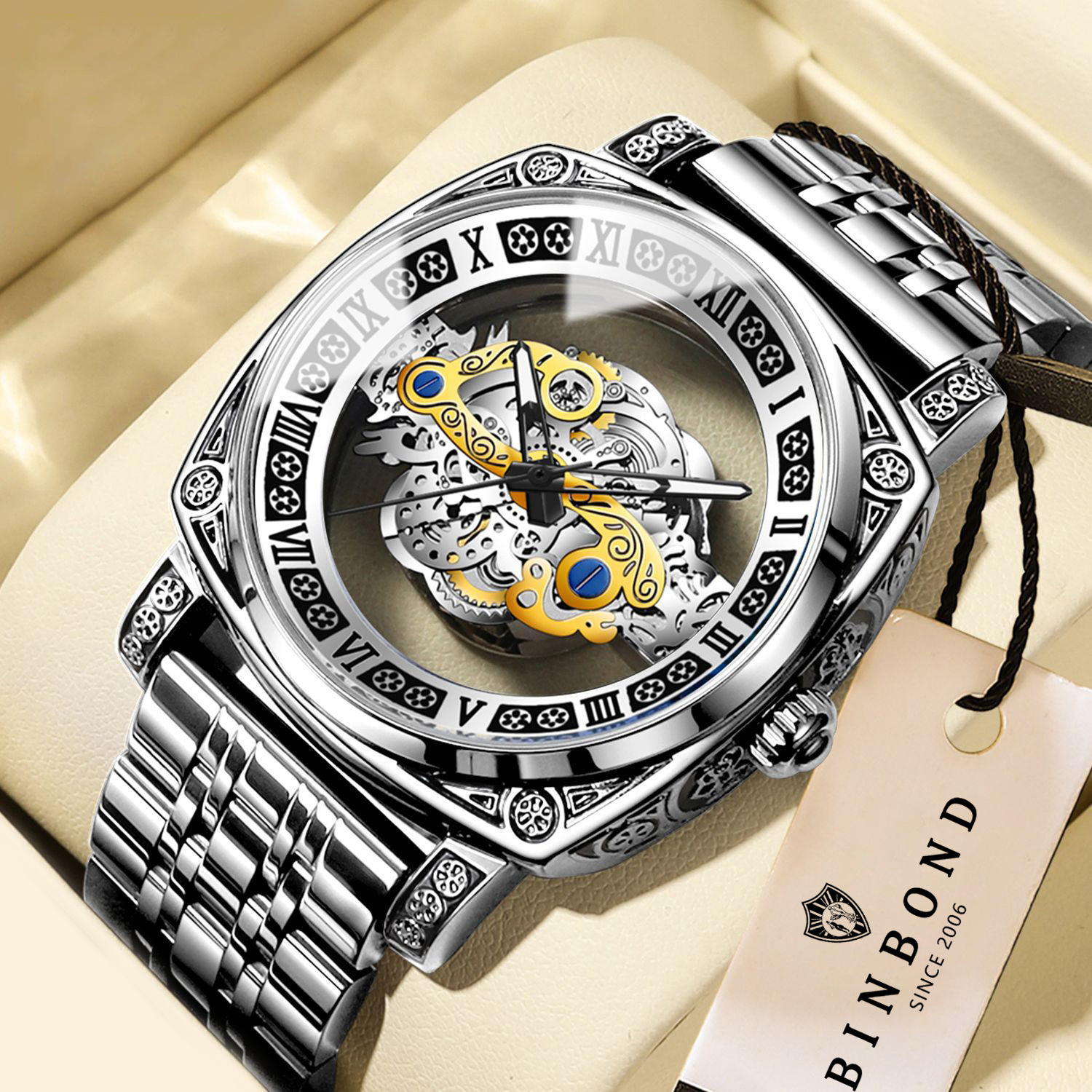 Genuine Retro Carved Tourbillon Watch Men's Automatic Luminous Hollow Watch Fashion Sports Non-mechanical Watch