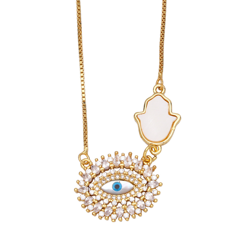 creative fashion devilu0027s eye stitching hand of Fatima pendant copper necklace