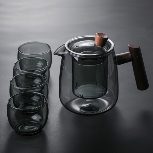 Japanese style tobacco teapot set glass teapot electric ceramic stove teapot high temperature resistant filter kettle wooden handle side handle kettle