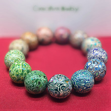 非遗手工大漆多宝珠手串镶嵌欧泊大漆散珠紫光檀木胚非遗大漆批发