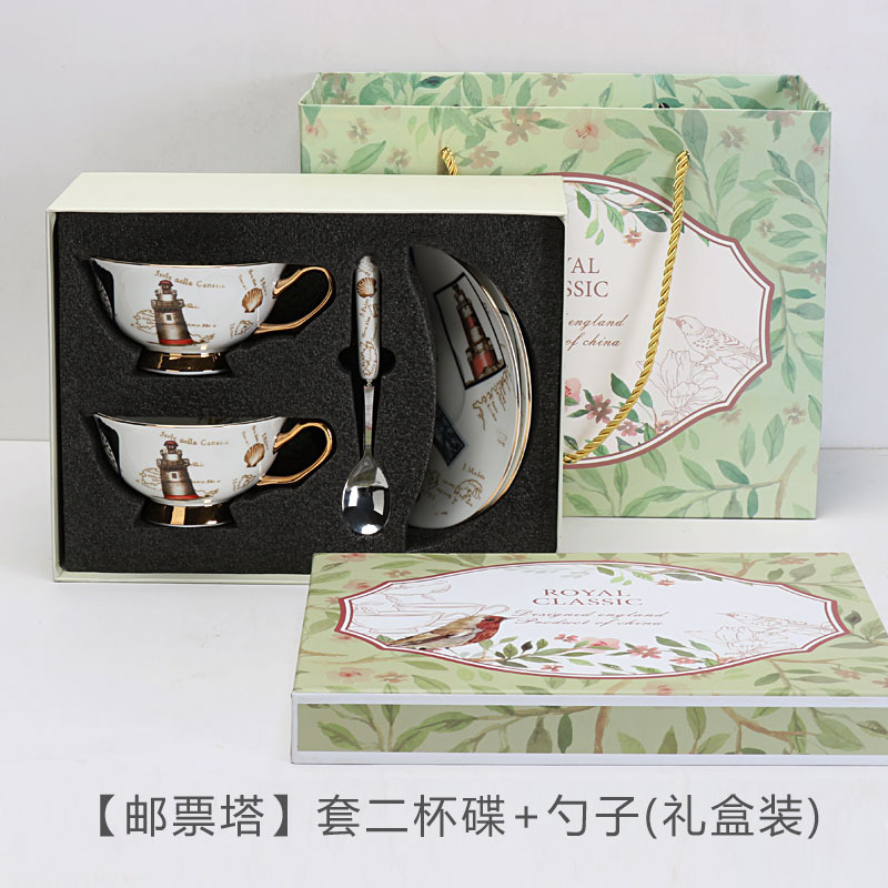 Tazas de café europeas y platos, set de té de la tarde, cerámica exquisita de alta calidad con cucharas de flores, set de tazas de té, caja de regalo