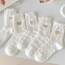 卡通JK泡泡口花边袜白色袜子女中筒袜春秋洛丽塔日系可爱长袜厂家