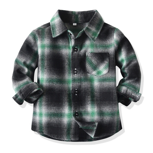 Cross-border children's leisure grid shirt  spring unisex stand-up collar long-sleeve single-button coat new children's shirt