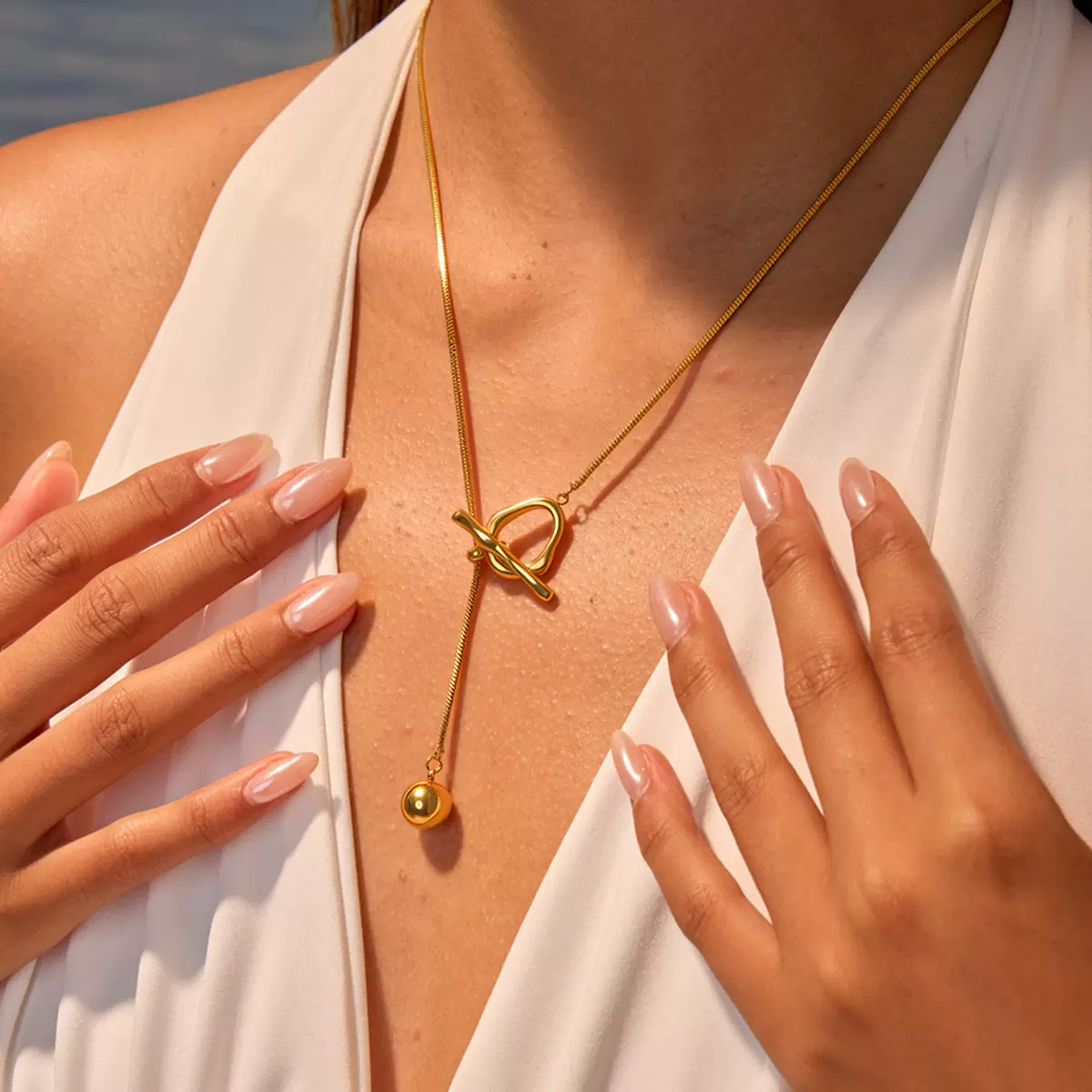 跨境欧美ins几何圆形吊坠不锈钢项链长款Y字链设计感百搭简约项饰