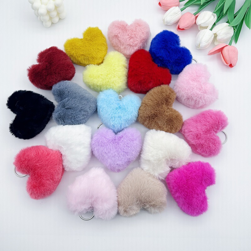 Solid Color Peach Heart Cute Keychain Bag Pendant Plush Batch Red Pink Peach Heart Hanging Small Gift Wholesale