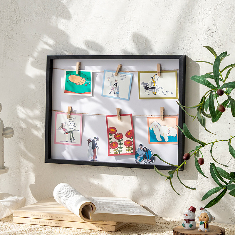 Ins Style Hemp Rope Clip Photo Frame Wooden Photo Wall Hanging Wall Table Combination Handmade Creative Photo Frame Wood E18