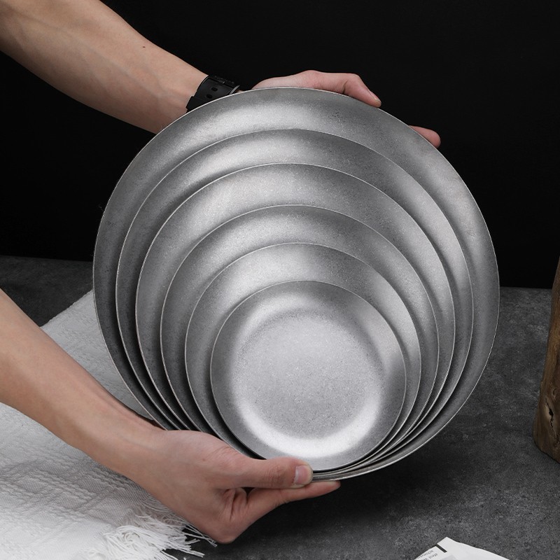 复古不锈钢圆盘欧式冷菜盘甜品盘平盘牛排盘餐具托盘碟小盘子浅盘|undefined