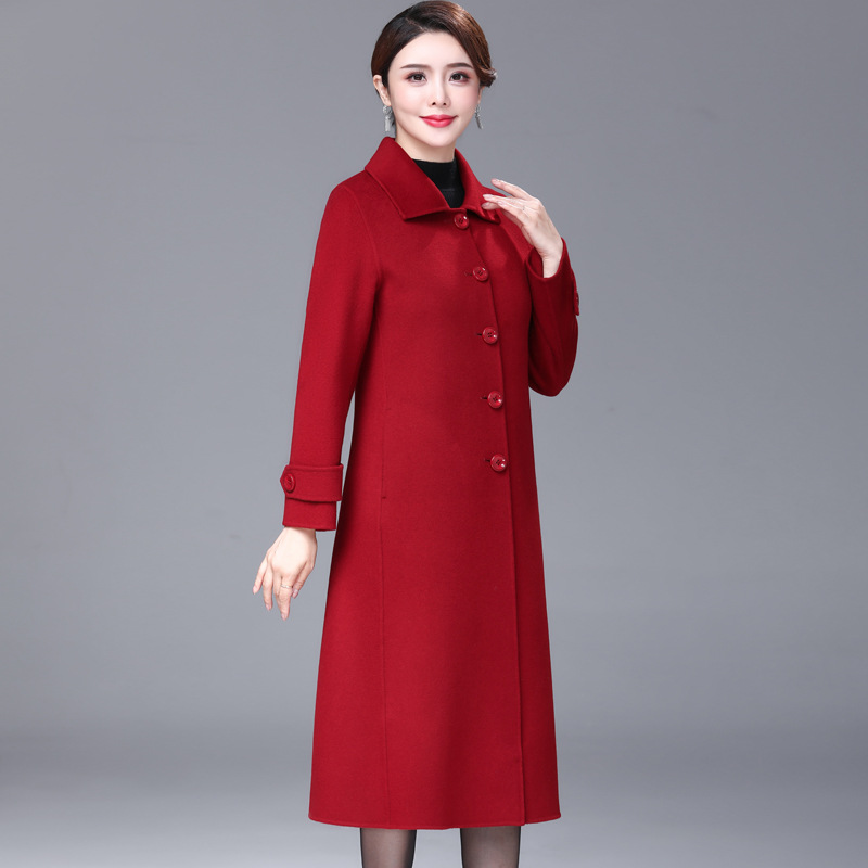 妈妈秋冬装双面呢羊绒大衣中老年女洋气质宽松长款过膝羊毛呢外套