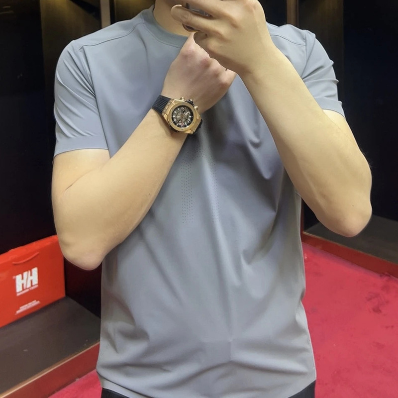 夏の新しいファッショントレンドラウンドネックスリムフィットユニバーサル半袖幾何学レギュラーTシャツビジネス高品質メンズスタイル|undefined