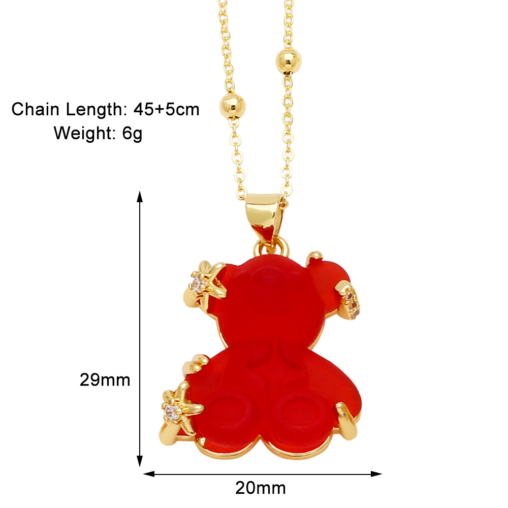10g Weight Gold Plated Plating Material Resin, Zircon Inlay Material Pendant Necklace Classification cable chain Chain Type 1 Piece Quantity Daily, Street Occasion Copper Material Bear Pattern Unisex Gender Inlay Design Cute, Simple Style Style Copper Gold Plated Cute Simple Style Bear Inlay Resin Zircon Pendant Necklace 6