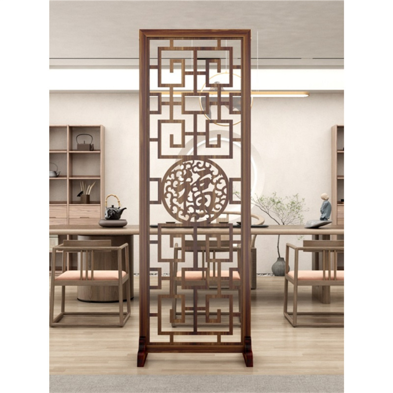 Entrance New Chinese Style Wooden Screen Partition Folding Screen Modern Minimalist Living Room Office Decoration Hollow Seat Screen Grille