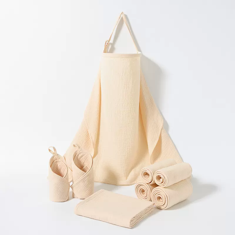 婴幼儿宝宝5件套浴巾吸水纯棉纱布喂奶巾定型环包巾床围方巾便携