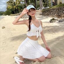 三件套新款少女泳衣保守分体泡温泉韩国比基尼体高腰裙式泳装女