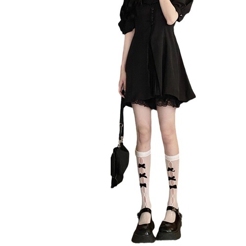 Pure lust style bow short, medium and long tube hollow calf outer wear lace socks for women spring and summer thin ins trend