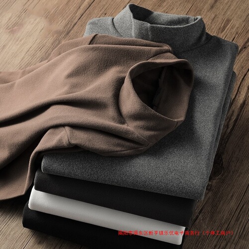 Cross-border winter new style thick velvet half-high collar double-sided velvet men's base shirt warm and comfortable top