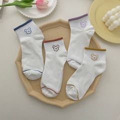 Korean Version Ins Colorful Teddy Bear Short Socks Student Vertical Striped Socks Simple Sporty Casual Trendy Couple Socks