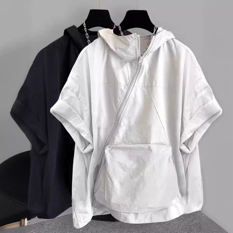 Zipper Design Hooded Short-sleeved T-shirt Men's Summer Korean Style Fashionable Tooling Large Pocket Half-sleeved T-shirt Fashionable Brand Loose