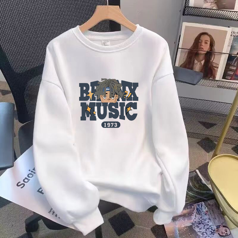 Early Autumn Hong Kong Style Boy's Printed Round Neck Sweater Female Couple's Long Sleeve T-shirt Thin Solid Color Top T-shirt