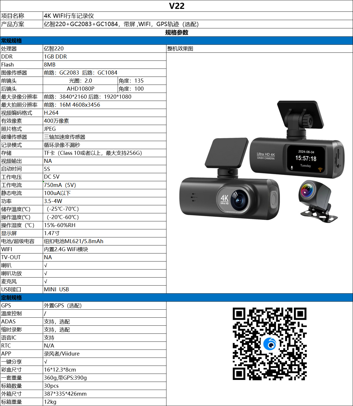 Cross-Border Popular V22 Ultra-High Definition 4K Lipstick Machine Driving Recorder Front and Rear Dual Recording Wifi/Gps Driving Trajectory
