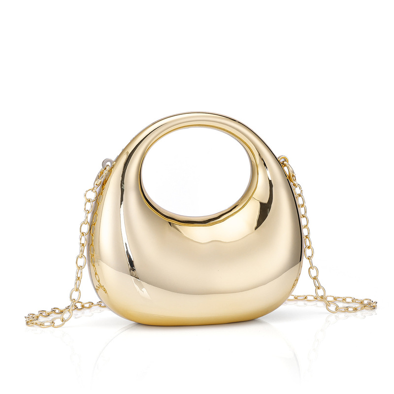 Gold Hard Shell Women's Bag with Ring Handle and Chain, Crossbody Bag, Evening Clutch, Internet Celebrity Mini Party Bag for Bridesmaids