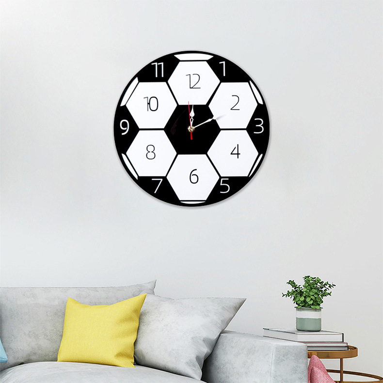Fußballuhr aus Acryl, Wohnzimmer, Schlafzimmer, Kinderzimmer, Dekoration, Wanduhr, geräuschlose Uhr_voghion.com